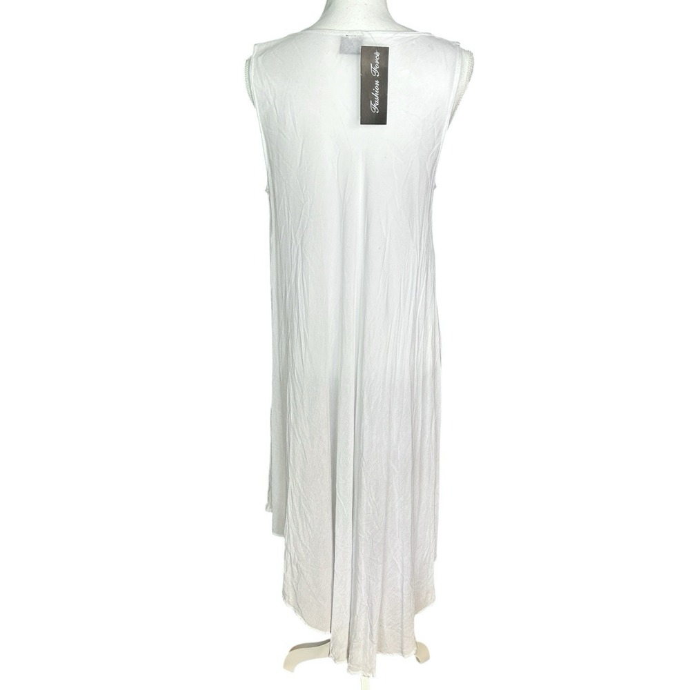 White Floral Dress Cover Up OS Tropical Resortwear Hand Painted Embroidered NWT - Picture 3 of 11